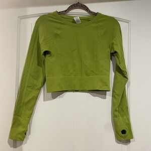 Joy Lab Crop Top Women's Size XL Long Sleeve Neon Green Shirt Yoga Pilates